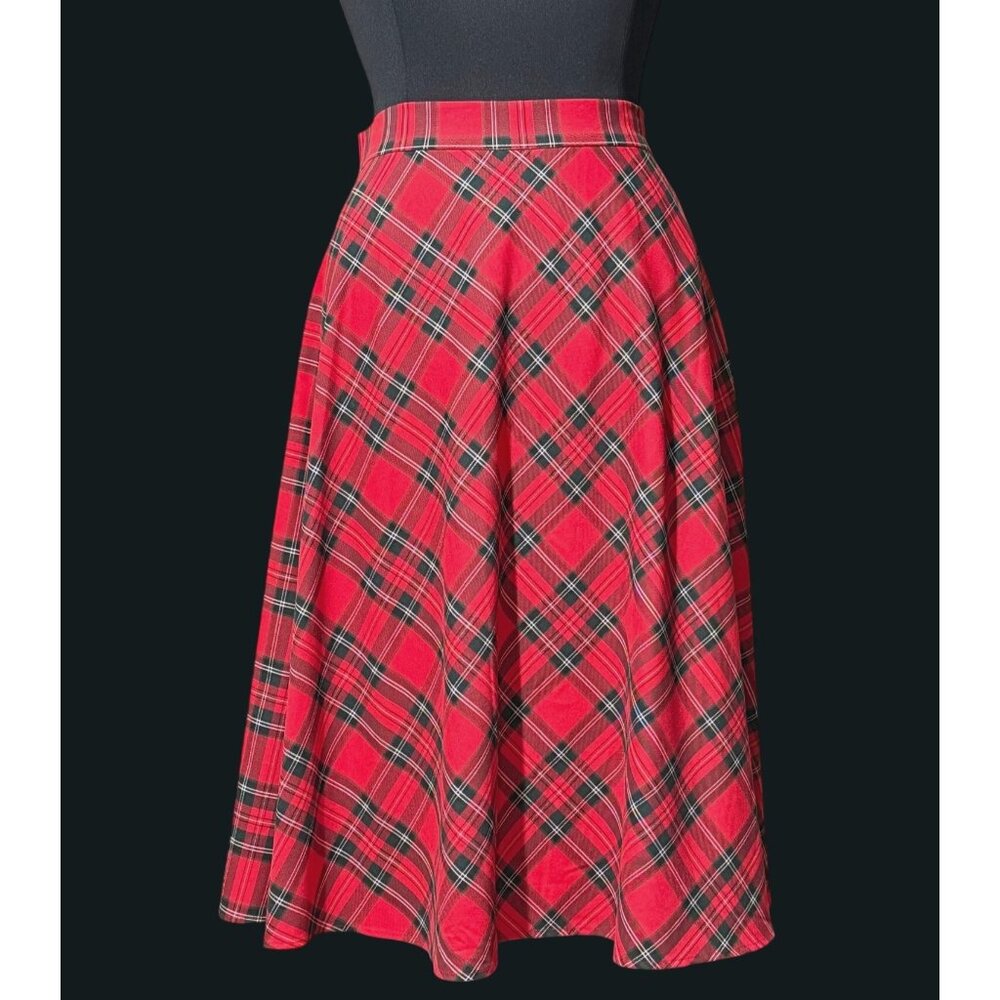 size 16 Red Plaid Tartan Flare full Skirt By Alex Marie A-Line‎ Style
